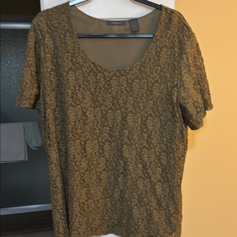 Liz Claiborne Lace Short Sleeve Top - Brown